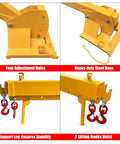 Boss Grade 3 Ton Forklift Jib Boom Crane Adapter With Smooth Zero To Seventy Five Degree Tilt And Extending Seven To Twelve Foot Telescopic Stick Paired With Dual Heavy Duty Carabiners For Quick Site Rigging showing heavy-duty steel base and adjustment features.