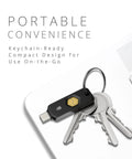 Zero Drama Dual Mode Usb C Security Key With Nfc Tap Feature For Seamless Passwordless Login Supports Fido2 Protocols And Modern Passkeys Across Every Device You Own Keychain Ready on a keychain with keys.
