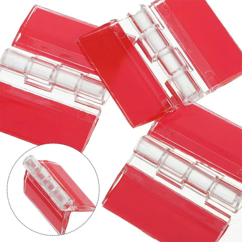 Self Adhesive Acrylic Cabinet Door Hinges 6pcs Folding Plastic Hinges 35x25mm with no drill needed in red and clear design