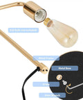 Industrial Edison Table Lamp Set of 2 in Gold Metal Finish showing components, including metal frame, base, and screw details.