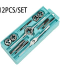 Dope 12 Piece Metric Tap And Die Set M3 To M12 For Bolt Nut Repair With Reamers Straight Thread Plugs Alloy Steel Cutting Tools For Rusty Stripped Threads Restoration Kit, 12-piece set in case