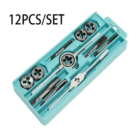 Dope 12 Piece Metric Tap And Die Set M3 To M12 For Bolt Nut Repair With Reamers Straight Thread Plugs Alloy Steel Cutting Tools For Rusty Stripped Threads Restoration Kit, 12-piece set in case
