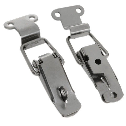 Beefy Heavy Duty Stainless Steel Toggle Latch Set For Cabinets And Boxes 90 Degree Box Latch Hardware, two metal latches close-up
