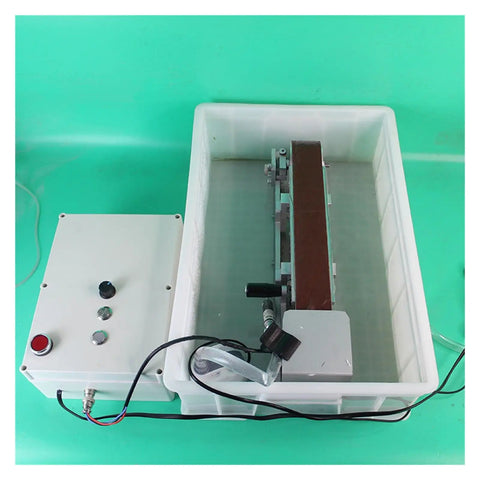 Badass 600W Brushless Water Cooling Belt Sander And Polisher Steel Frame Power Tool showing motor, water tank, and sanding belt setup.