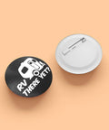 There Yet Round Button Badges 1.8 Inch Tinplate Lapel Pins showing RV design on front and pin back on beige background.