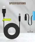 AA Battery Replacement Power Supply Cable for Continuous 24 Hour Use, Premium Copper Wire Build, shown with specifications.