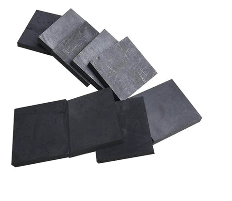Set Of Five 50x50x50mm Graphite Ingot Blocks For EDM Electrodes, 99.9 Percent High Purity, arranged in overlapping stack