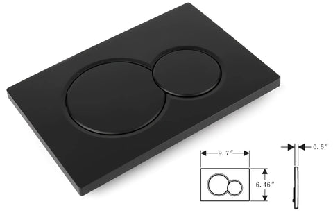 Jet Black Gloss Dual Flush Actuator Plate For Concealed Cisterns, wall mount, showing dimensions and dual button design