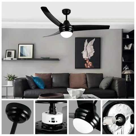 52 Inch Black Ceiling Fan With Remote Control And Light Kit For Bedroom Living Room Kitchen Whisper Quiet 3 Speed Reversible Motor