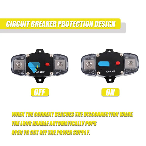 Heavy Duty 300Amp DC Circuit Breaker Delivering Rock Solid Auto Recovery And Easy Manual Reset Switch for automotive and marine wiring.