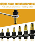 Heavy Duty Head Rivet Nut Tool Kit With 6 Pliers And 60 Carbon Steel Press-In Nuts For Fasteners Size M3 To M10 Makes Any DIY Job Super Easy And Smooth, M3-M10 heads