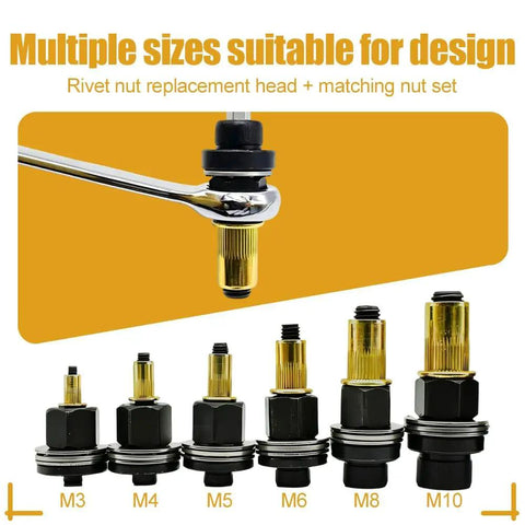 Heavy Duty Head Rivet Nut Tool Kit With 6 Pliers And 60 Carbon Steel Press-In Nuts For Fasteners Size M3 To M10 Makes Any DIY Job Super Easy And Smooth, M3-M10 heads