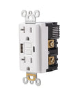 Straight Up Solid 20 Amp GFCI Wall Outlet Featuring Built In Light And Dual USB Ports Type A And Type C Fast Phone Charging side view with ports