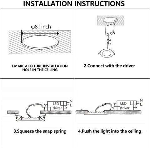Installation instructions for Six Pack 8 Inch LED Recessed Lights With Junction Box, Ultra Thin Canless Wafer Downlights