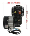 Side view of 48V 1000W brushless motor part of Rear Axle Kit with measuring dimensions, showcasing compact design.