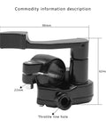 Close-up of seven eighths inch thumb throttle cable clamp for 22mm handlebar showing dimensions and throttle line hole.