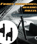 Front Windshield Washer Nozzle Replacement Kit For Most Cars With Fluid Hose And Connectors Replaces OEM shown on wet windshield