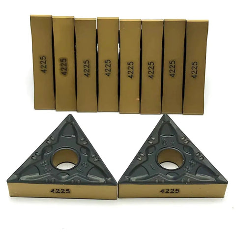 10 Pack Pro Grade Carbide Inserts TNMG220404 TNMG220408 PM4225 for CNC lathes, triangle shape, durable, steel and aluminum turning.