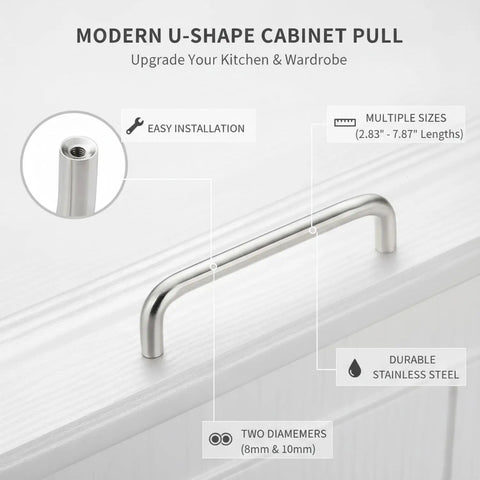 U Shaped Stainless Steel Cabinet Pull Handle For Kitchen Drawers And Closets With Ergonomic Grip, Sleek Silver Finish