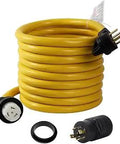 Fifty Foot 50 Amp Heavy Duty Rv Generator Power Extension Cord Combo Kit With 14-50p To Ss2-50r Twist Lock Receptacle Adapter