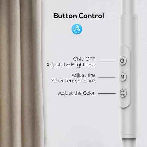 Smart Floor Lamp WiFi With Alexa and Google Home, 24W RGBW Dimmable Torchiere button control close-up with touch dim feature.