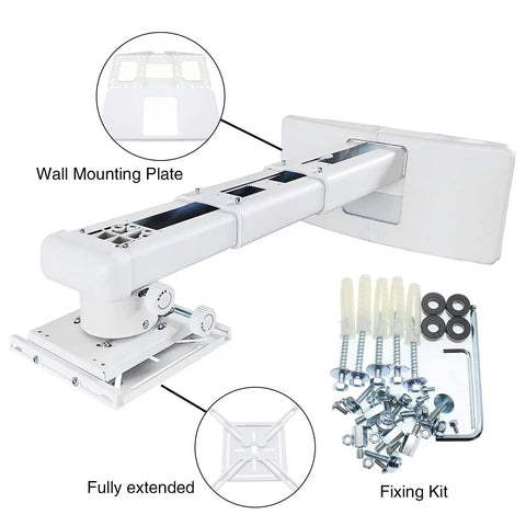 Projector Wall Mount With 12.80 To 29.13 Inch Extension, Universal Mounting Plate, Fixing Kit, Easy Tilt Swivel, Fully Extended View