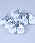 8 Pcs Inch Swivel PP Caster Wheels for Furniture and Workbench, durable white wheels with metal swivel bases.