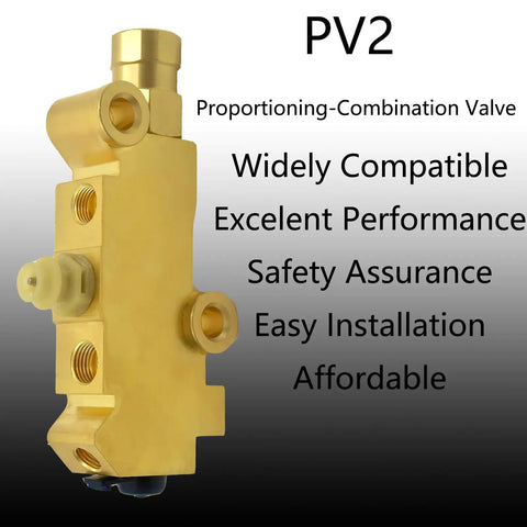 Tough And Slick Universal Brass Brake Proportioning Valve Disc Front Drum Rear For GM Ford Chevy Street Rods Muscle Cars Plus Classic Truck Rides Dual Reservoir Master Cylinder PV2 Model 1353, brass valve close-up.