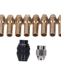 Heavy Duty Keyless Drill Chuck Collet Set Fits 1/32 To 1/8 Inch With Premium Brass Adapters and Stainless Nuts for tiny bits.