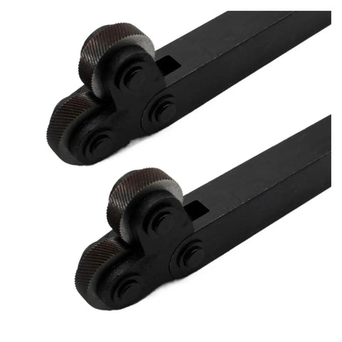 Close-up of Dual Head Lathe Knurling Tool with Steel Knurling Knife, inner hole embossing wheel, and heavy duty construction.