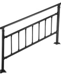 Rock Solid Wrought Iron Outdoor Stair Railing With Adjustable Frame For Zero To Five Steps SLEEK matte black railing with multiple bars.