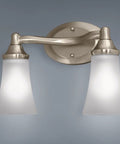 Eva 2-Light Dual-Mount Chrome Vanity Fixture With Frosted Glass For Bath Up Or Down Mount, slick finish, 100W max, wall-mounted.