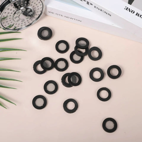 20 Pack Shower Head Gasket Set With Screen Filters And Rubber Washers For One Half Inch Hoses And Fixed Or Handheld Shower Heads, Stainless Steel Seal O Rings To Prevent Leaks And Keep Water Flow Strong, black mesh gaskets and washers