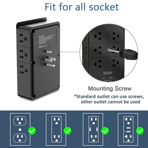 Heavy Duty Surge Protector Power Strip With 12 Outlets And Wall Mount USB A And USB C Ports Delivering 3.1A Total installation diagram