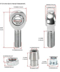 4 Pack Heat Treated Chromoly Rod Ends Kit With Precision Threads For Custom Mechanical Linkages And Machinery Mods, showing dimensions and materials.