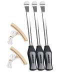5-Piece Tire Lever Set With 11.5 Inch Hardened Steel Spoons, Rim Protectors, And Heavy Duty Tire Changing Tools, shown with 3 spoons and 2 rim protectors.