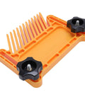 Rock Solid Universal Featherboard to lock tight on table saws, featuring orange ABS nylon with adjustable black knobs for safety.