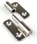 Close-up of Four Piece Detachable Hinges With Left Hand Lifting Sliding Joint Design, Heavy Duty Metal Hardware for cabinets and closets.