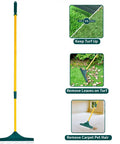 3 In 1 Turf Rake For Artificial Grass And Carpet Care With Adjustable 32 To 50 Inch Steel Handle Dense Nylon Tooth Brush Head For Quick Leaf Pet Hair And Debris Removal From Lawn Turf And Indoor Surfaces.