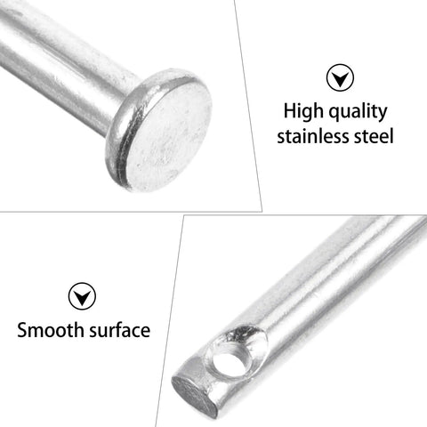 Close-up of 20 Pack 304 Stainless Steel Flat Clevis Pins With Single Hole Locating Pins Kit showing smooth surface and hole.