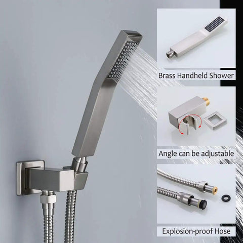 Brushed Nickel Shower System With 10 Inch Rainfall Shower Head And Handheld Wall Mounted Shower Combo Set Premium Metal