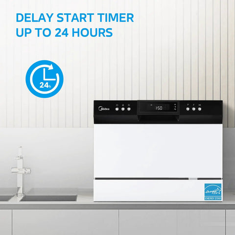 Top Shelf Countertop Dishwasher With Eight Smart Cycles And Six Place Settings Handles Busy Nights Like A Charm Energy Star Certified Portable Appliance Tailored For Dorms RVs And Apartments Crisp White with delay start timer.