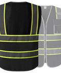 Solid Heavy Duty High Visibility Reflective Safety Vest For Men And Women Ansi Grade Compliant Unisex Mesh Workwear For Construction Road Sites Black Extra Large showing front and back views.