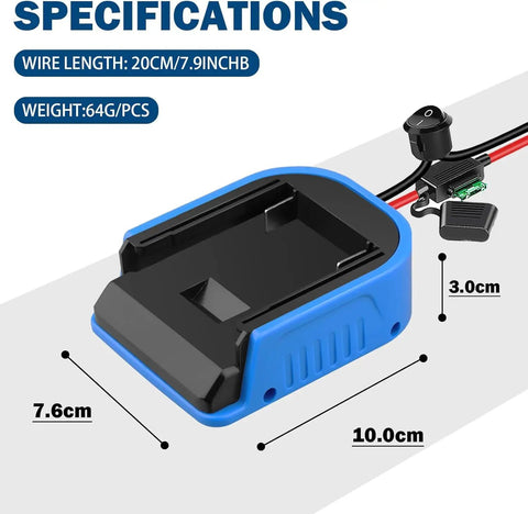Bosch 18V Battery Power Wheels Adapter Kit Two Pack For Li Ion GBA Battery DIY Converter dimensions and features details
