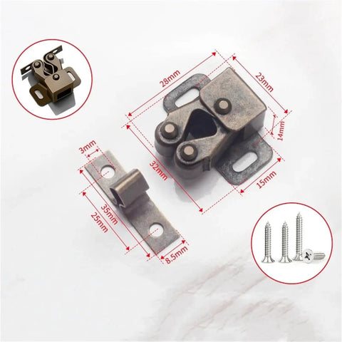 Dual Wheel Roller Catch Set 50 Pieces Stainless Steel Door Latch Lock Press Type Wardrobe Buckles Antique Bronze Finish