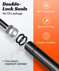 38 Lb Gas Struts For Truck Cap Camper Shell 15.7 Inch Extended 9.4 Inch Compressed Lift Supports 2 Pack Replacement For A.R.E Snugtop Leer Topper And Similar Shells showing double-lock seals and corrosion-resistant cylinder