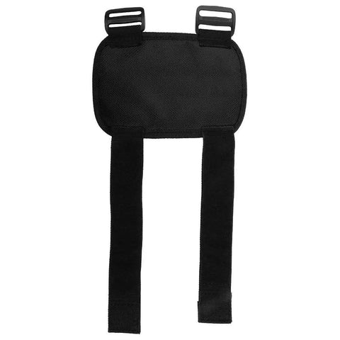 Black nylon elbow brace for golf swing training aid and posture correction tool for beginners, shown flat with non-slip straps, 170 mm x 115 mm.