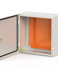 IP66 Waterproof Electrical Enclosure Box 16x16x8 Inches with open door, dustproof junction box showing interior mounting plate