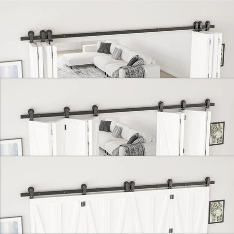 Space Saving Bi Folding Barn Door Hardware Track Kit For Eight Doors, Accordion Style, Heavy Duty, Smooth Operation, Great For Closets, Pantries, Or Room Dividers, For Doors Under 14.75 Inches Wide, Door Not Included