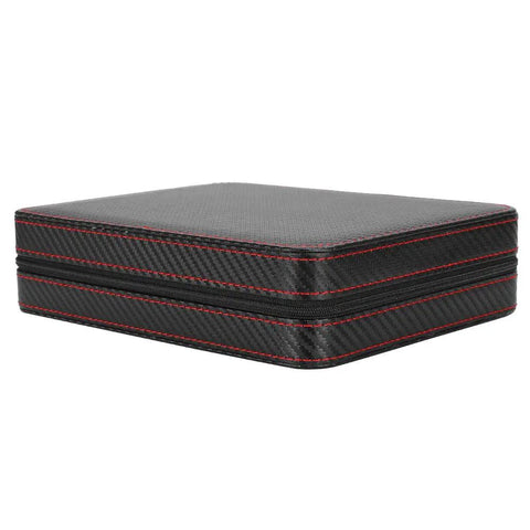 Solid Eight Grid Wristwatch Storage Box Built Tough With Heavy Duty Carbon Pu Leather And Adjustable Splitter Plate, angled view